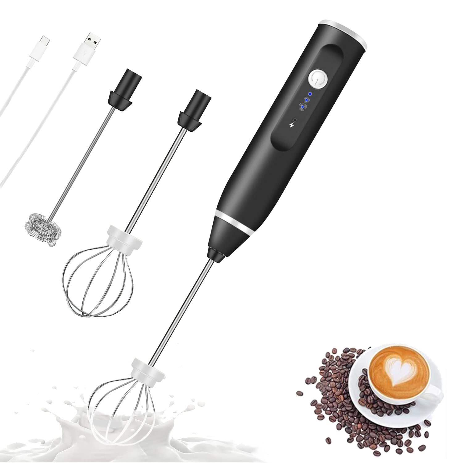 Milk Frother Handheld, Immersion Blender Cordlesss Foam Maker USB Rechargeabl...-image