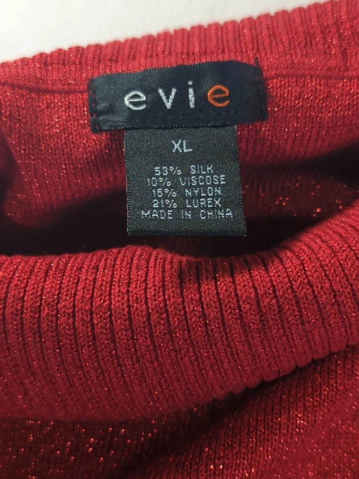 evie Women's XL  Sleeveless  Red Turtlenweck Sparkle Knit Top  - Image 2 of 4