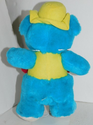 Blue Teddy Bear Plush Stuffed Toy Animal Yellow Hat And Shirt Vintage - Picture 8 of 11