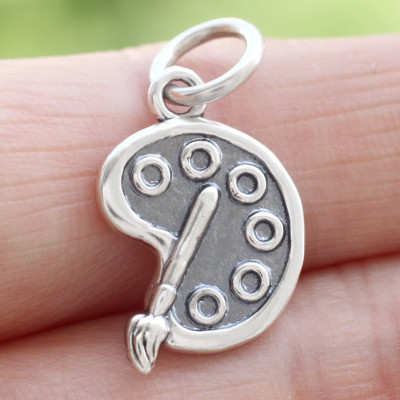 925 Sterling Silver 3D Artist Paint Palette & Brush Pendant Charm Painter Gift
