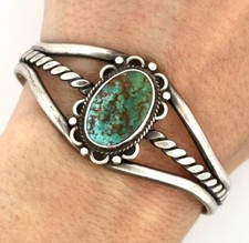 Vintage 925 Sterling Silver Native American Navajo Turquoise Cuff Bracelet