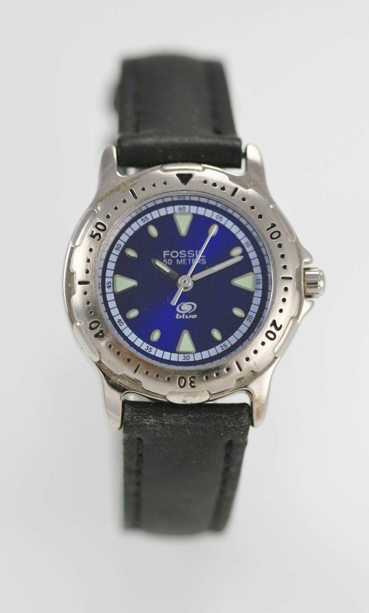 Fossil steel ladies black dial stainless steel sport watch NEW BATTERY Fossil Blue Dive Three-Hand Date Stainless Steel Watch  main image 4