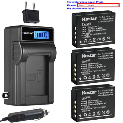 Kastar Battery LCD AC Charger for Fuji NP-W126 NP-W126S & Fujifilm X-M1 Camera