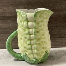 San Marco Italian Majolica Green Pea Pod Water Lemonade Pitcher 7.25" Ceramic