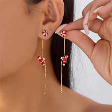 Christmas Santa Claus Dangle Earrings  Holiday Long Drop Earrings Xmas Jewelry Gi