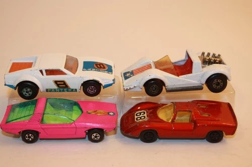 4 Vintage 1970's Matchbox Lesney Cars PORSCHE / PANTERA / HELLRAISER / VAUXHALL