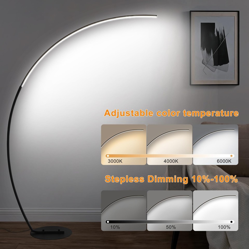 67in Dimmable LED Arc Floor lamp with 3 Color Temperatures, Modern ...