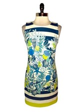 ELIZA J Size 8 Shift Dress White Green Blue Ocean Seashells Seahorse Sleeveless