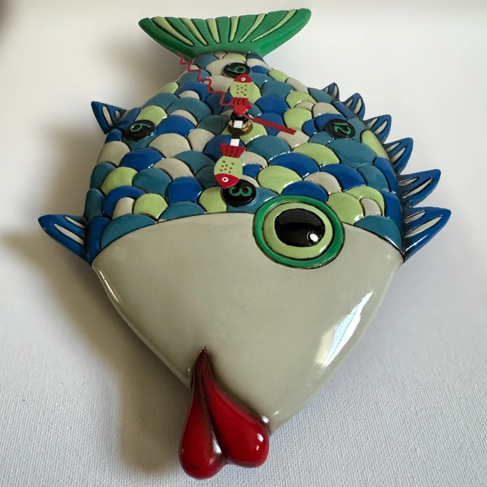 Reloj de Pared Allen Designs Labios Peces Probado Funciona Falta Péndulo Peces Arte Popular Foto 2 de 4