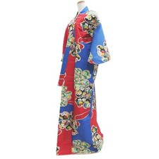 10766D4 Silk Vintage Japanese Kimono Robe Dress Meisen Flower