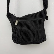The Sak Original Black Crochet Top Zip Close Shoulder Crossbody Bag Purse