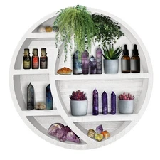 Wooden Crescent Moon Shelf Wall Decor - Decorative Boho Home Hanging Display ...