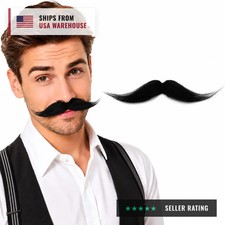 Black Fake Mustache for Men, DIY Self-Adhesive Handlebar One Size,