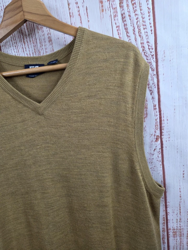 Cutter & Buck Sweater Mens XL Tan Merino Wool Blend V Neck Vest Golf Pullover - Image 2 of 4
