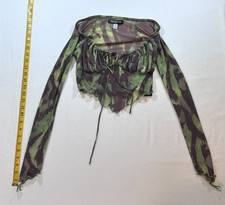 Urban Outfitters Green/Brown Mesh Corset Top Finger Loops Women's Size Small