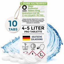 10 Trinkwasser Tabletten je 4-5 L, Wasserreinigungstabletten Camping, Reise