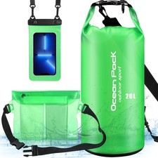 20L Waterproof Dry Bag Set Backpack Waist Pouch Phone Case Green 3 PCS