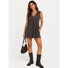 Elegant Essentials Shift Dress Womens L Brown V-Neck Sleeveless Minimalist Tunic