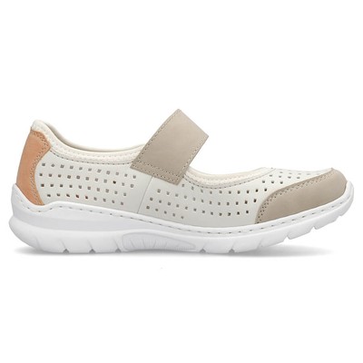 Comfortable women's openwork shoes with touch fastener, beige Rieker L32B5-81