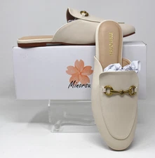 Minorsu 8.5 Buckle Mules Beige NEW Women Round Toe Backless Flat  Slides Shoes