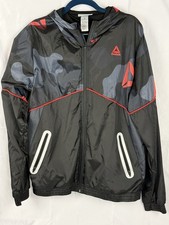 Reebok Boys Guard Windbreaker Jacket Black Gray Camo Full Zip Hooded XL 18