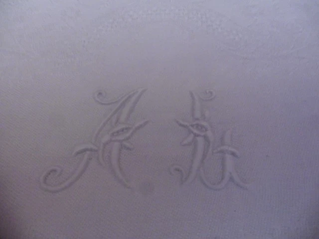5 ANCIENNES SERVIETTES DE TABLE DAMASSE LIN BLANC"AL"OURLETS MAIN60X66CM - Photo 3/4