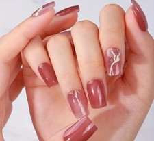 16 Semi Cured Gel Nail Stickers Wraps UV Lamp Required Red Gold Marble 56