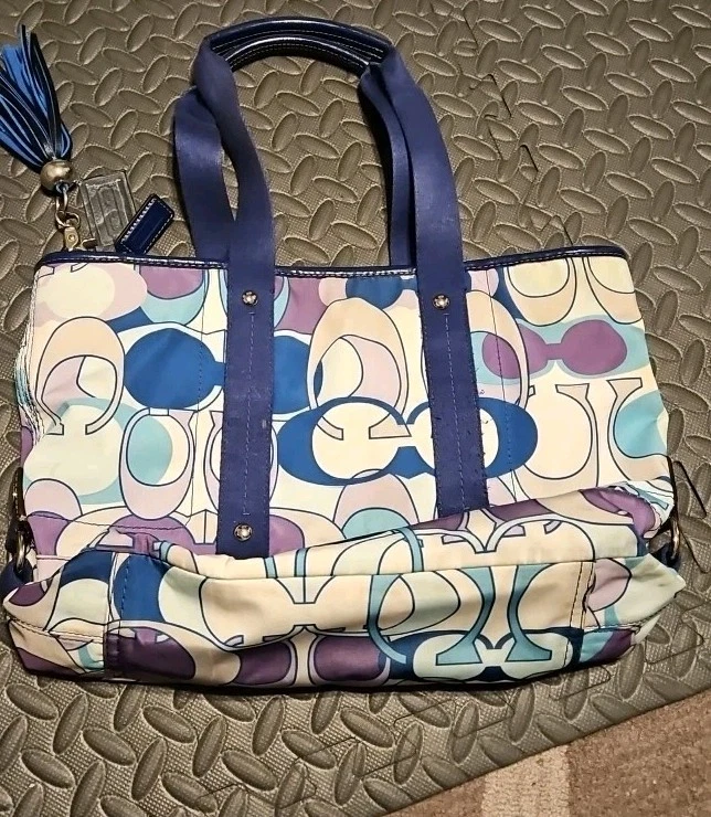 ПОДЛИННЫЙ ТРЕНЕР KYRA DAISY ШАРФ ПЕЧАТЬ СУМКА С КОРОТКИМИ РУЧКАМИ #17178 синий белый - Изображение 3 из 4