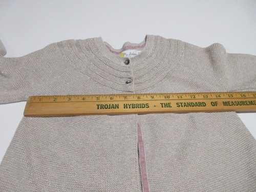 Mini Boden Girls 11-12 y Oatmeal 3 Button Cardigan Sweater Beige Shimmer Cotton - Picture 3 of 12
