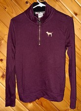Pink Victoria's Secret Women's Maroon 1/4-Zip Logo Pullover Size S