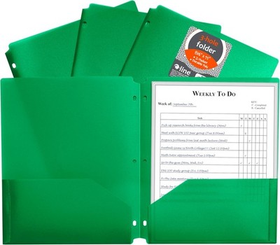 Two-Pocket Heavyweight Poly Portfolio Folder with Three-Hole Punch, Box of 25,