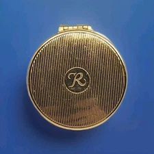 Vintage Revlon Cake Rouge Blush Gold Tone Compact Powder Puff Cherry Pink K52