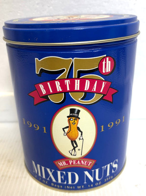 Planters Peanut Collectible Empty Tin Can Mr. Peanut's 75th Birthday Mixed 1991