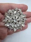 Signed Eisenberg Prong Set Clear Crystal Silver Tone 2" Flower Brooch Vintage