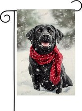 Winter Black Labrador Dog Garden Flag Vertical Double Sided Farmhouse, 12x18