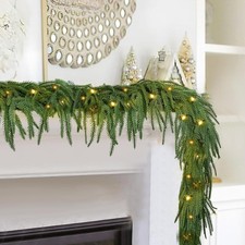 2PCS 6FT Pre-lit Norfolk Pine Garland 6FT 80 Branches , Green