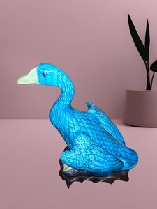 Vintage Monjolica Goose with Wooden Stand