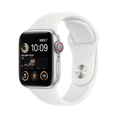 Apple Smart Watch 44mm Silver Aluminum Case White Fluoroelastomer Band GPS HRM