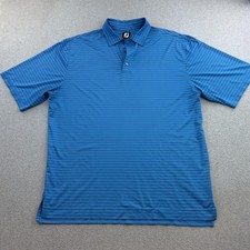 FootJoy Polo Shirt Mens XL Blue Stripe Golf Performance FJ Logo Short Sleeve
