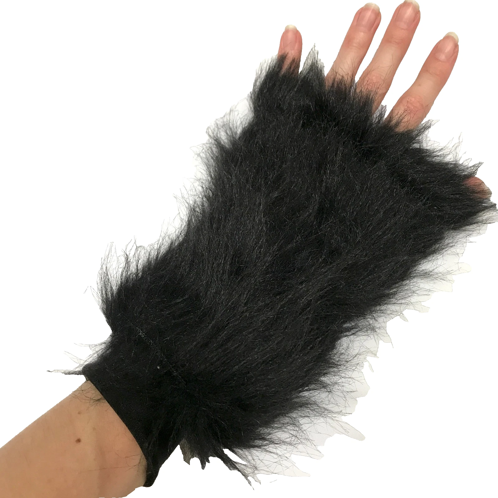 Long Fur Arm Cuffs Black Bands Gloves Fuzzy Costume Wolf Cat Dog Mens Womens Psy