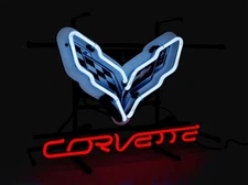 Corvette C7 Stingray Neon White & Red Light Up Garage Wall Sign 17" x 12"