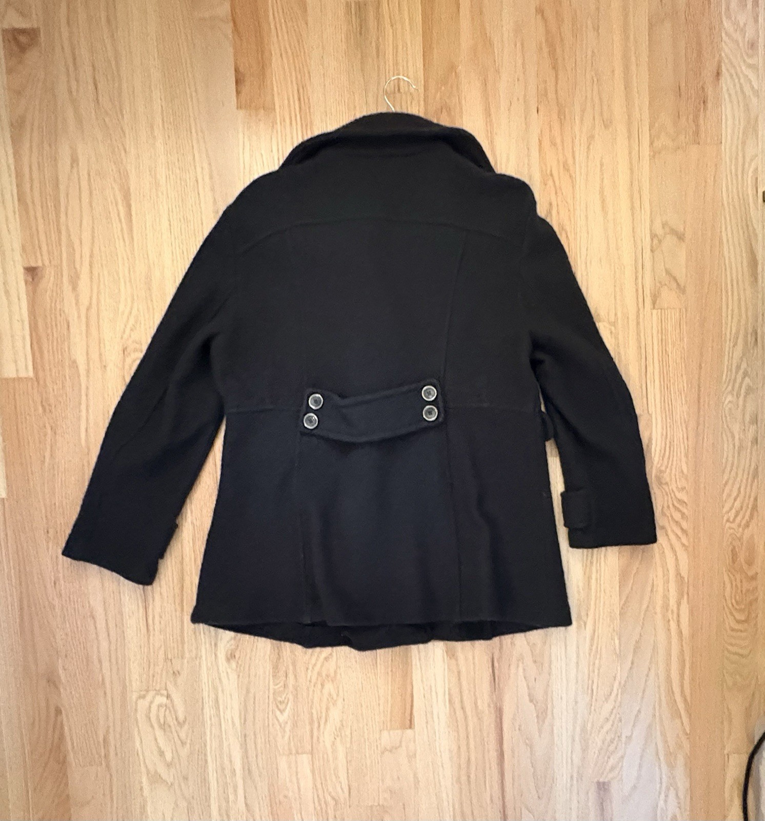 Sandro Wool Pea Coat Gray/Green Women Size Large Mid Length Button Front image 10