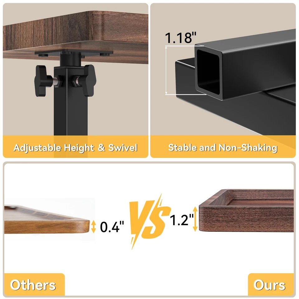 C Table End Table, TV Tray Couch Tables with Wheels, 360° Swivel, Adjustable Hei - Image 2 of 4