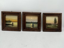 3× Original Ölminiaturen Bilder Set Deko Landschaft 1984 R. Hołojka signiert