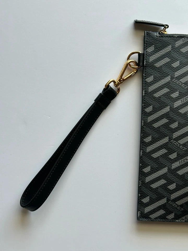 范思哲 Greca 涂层帆布大号手拿包黑色/灰色 1010525 IT 全新带标签 — 第 3/4 张图片