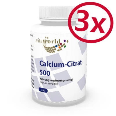 Pack di 3 Citrato di Calcio 500mg 360 Capsule Vita World Farmacia Germania