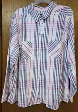 NWT Woman Plus CROFT & BARROW Extra Soft FLANNEL SHIRT Size 3X Pink & Blue $38