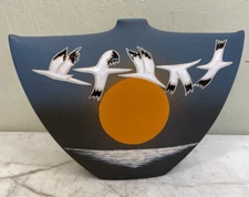 Clay Pottery Vase - Birds Flying Over Sunset