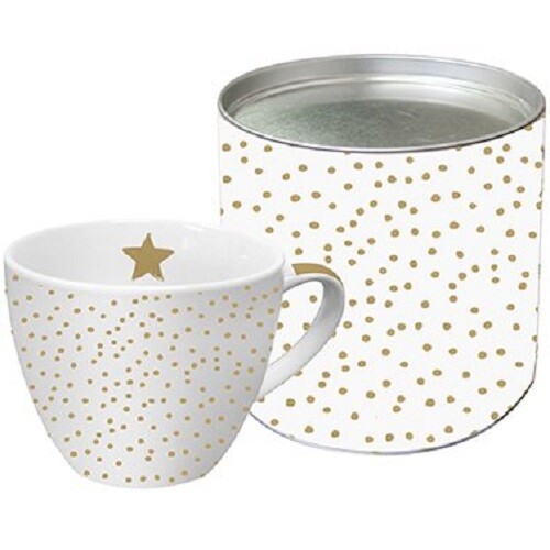 GOLD&WHITE Polka Dot - Large Coffee / Tea / Hot Chocolate Mug / Cup in Gift Tin - Picture 1 of 1