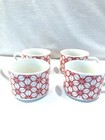 Avon ceramic cup set, red white snowflake pattern, set of 4 coffee mugs